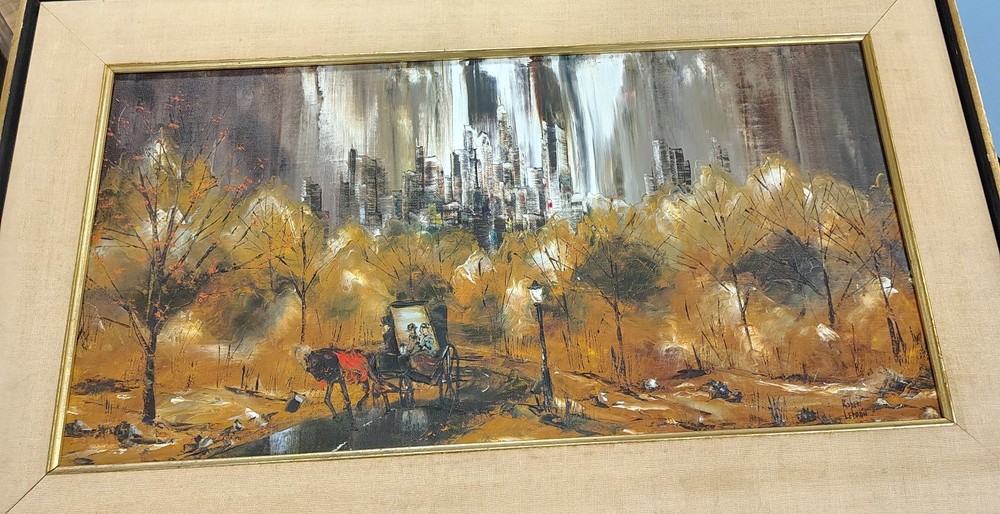 Vintage Robert Lebron Original Landscape Oil Painting Horse Drawn Wagon Signed
