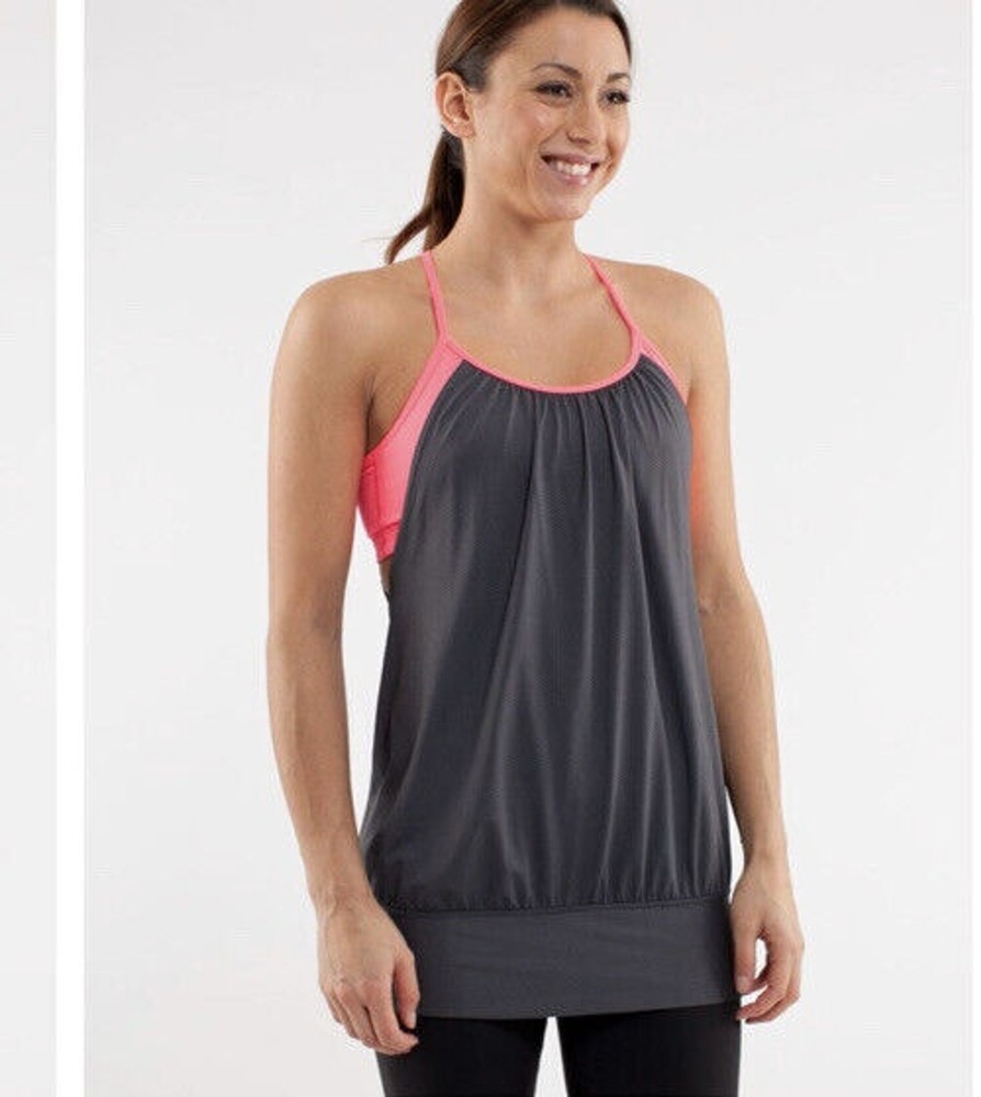 Lululemon Womens No Limit Tank Size 4 Gray Pink Shelf Bra Workout Gym