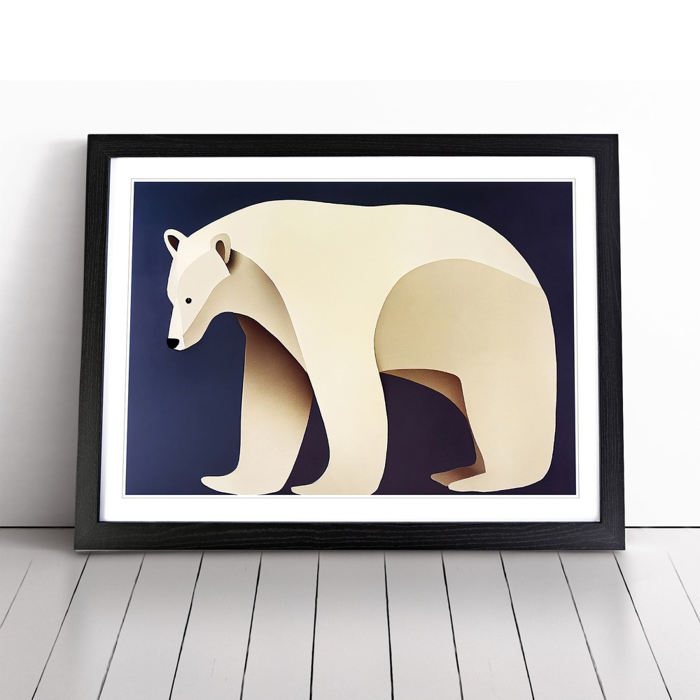 Bright Abstract Polar Bear Framed Canvas Wall Art Print