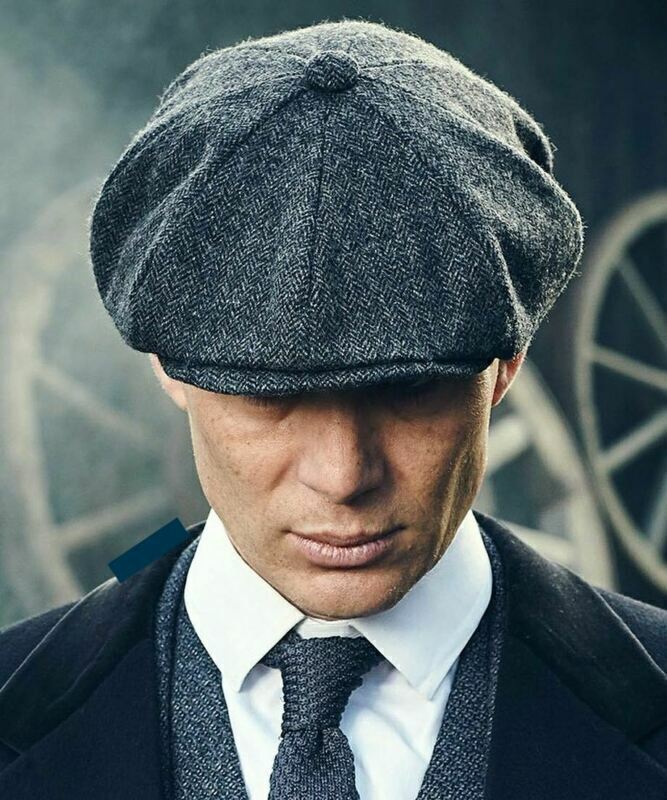 1920s Grey Peaky Blinders Tommy Shelby Herringbone Baker Boy Flat Cap