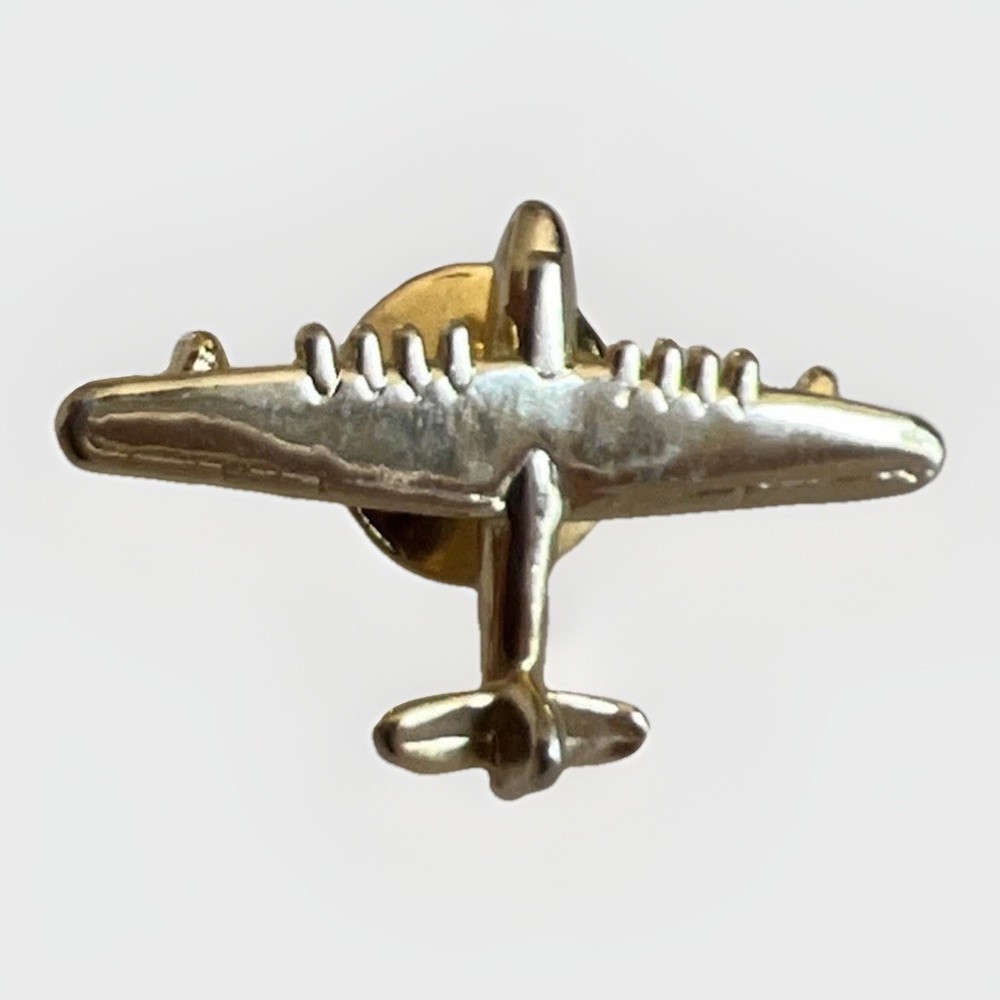 Vintage Gold Tone Airplane Lapel Pin Aviation Collectible WWII Style