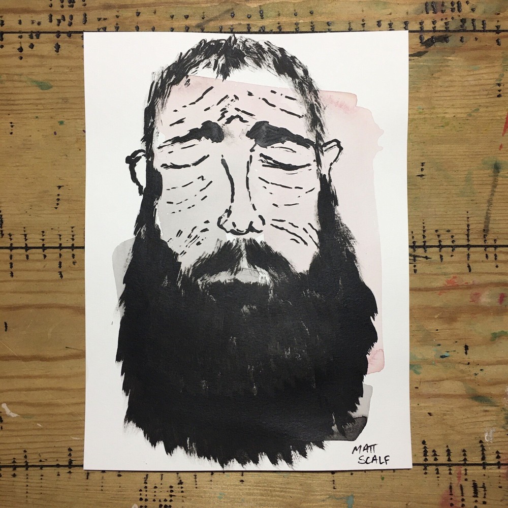 Matt Scalf 9x12 ORIGINAL PAINTING Face Abstract Portrait Graffiti Bearded Man-image