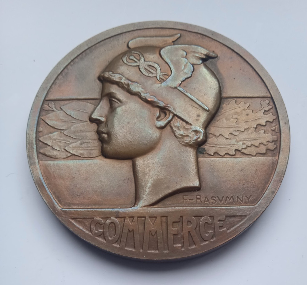 MERCURY GOD OF TRADE FRENCH BRONZE MEDAL by RASUMNY / MEDAILLE BRETIGNY SUR ORGE