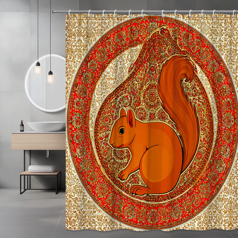 Squirrel Shower Curtain Red Mandala Animal Print