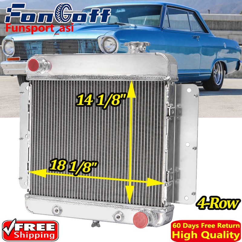 4 Row Aluminum Radiator For 1962-1967 1963 Chevrolet Nova II Inline 6Cyl V8 255