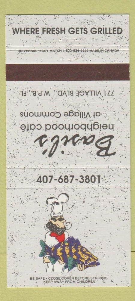 Matchbook Cover - Basil's West Palm Beach FL 30 Strike