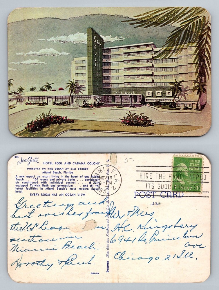 Miami Beach, FL-Florida Sea Gull Hotel Oceanfront Cabana Colony Vintage Postcard