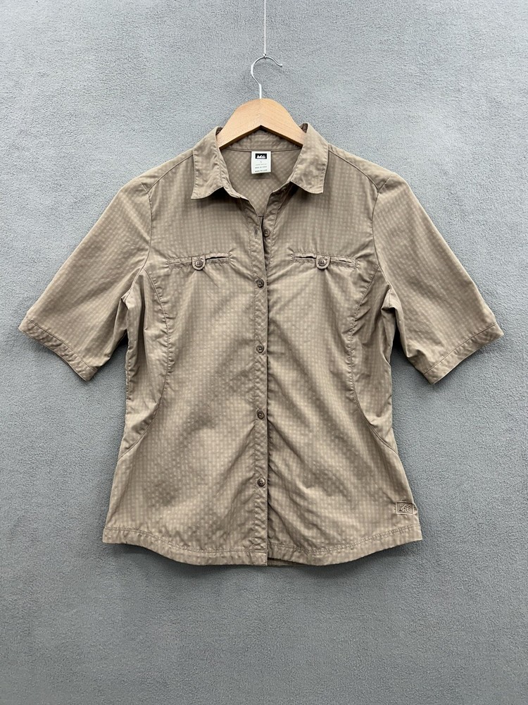 REI Women’s Small Button Up Short Sleeve Shirt Nylon Brown