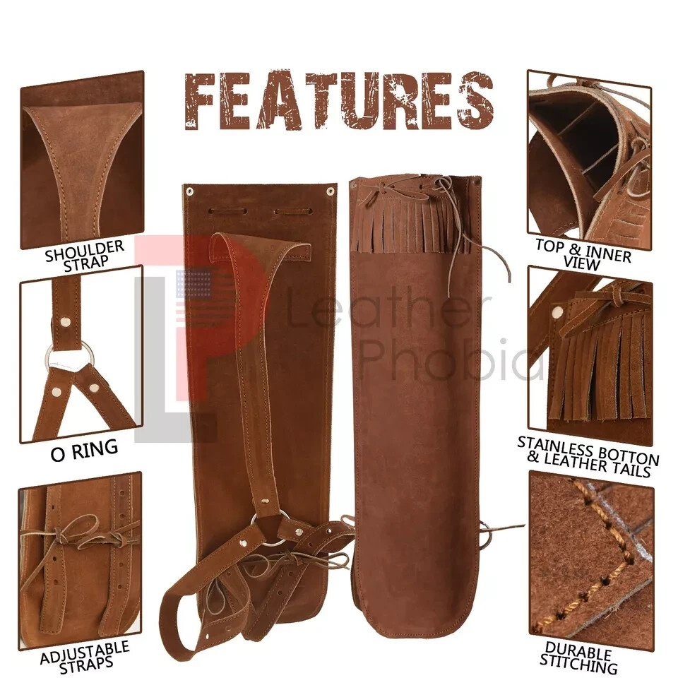 Leather Arrow Holder Traditional Handmade Quivers Back Arrow Quiver Genuine Cow