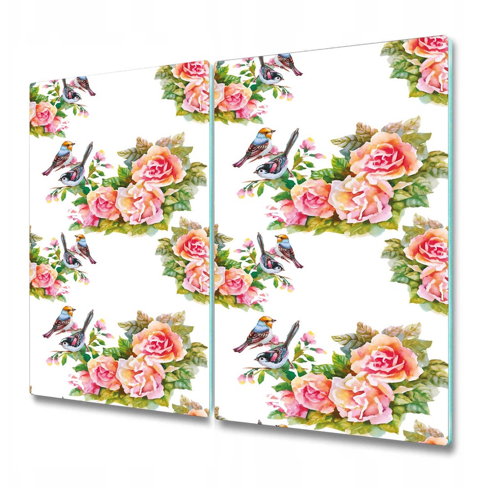 Glass Kitchen Chopping Board Worktop Saver Pastel birds on branch 2x30x52