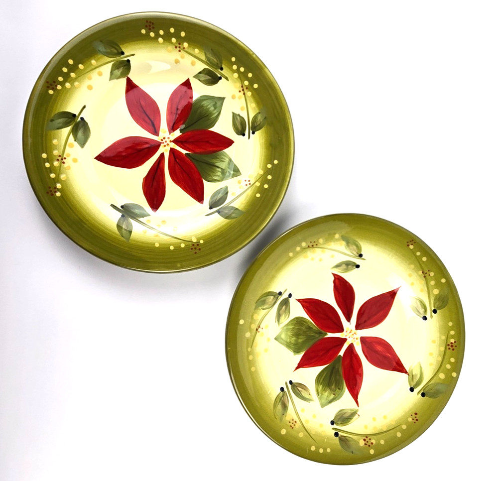 NEW Corsica Tuscan Poinsettia Hand Painted Luncheon/Salad Plate Set of 2