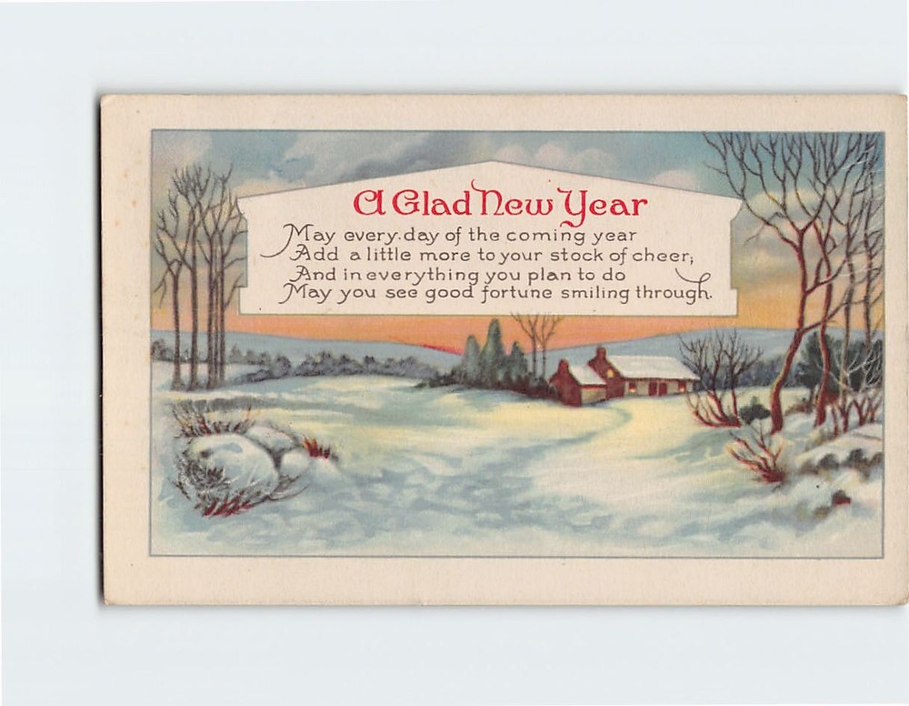 Postcard Holiday Greeting Card with Poem and Snow Landscape Holiday Art Print