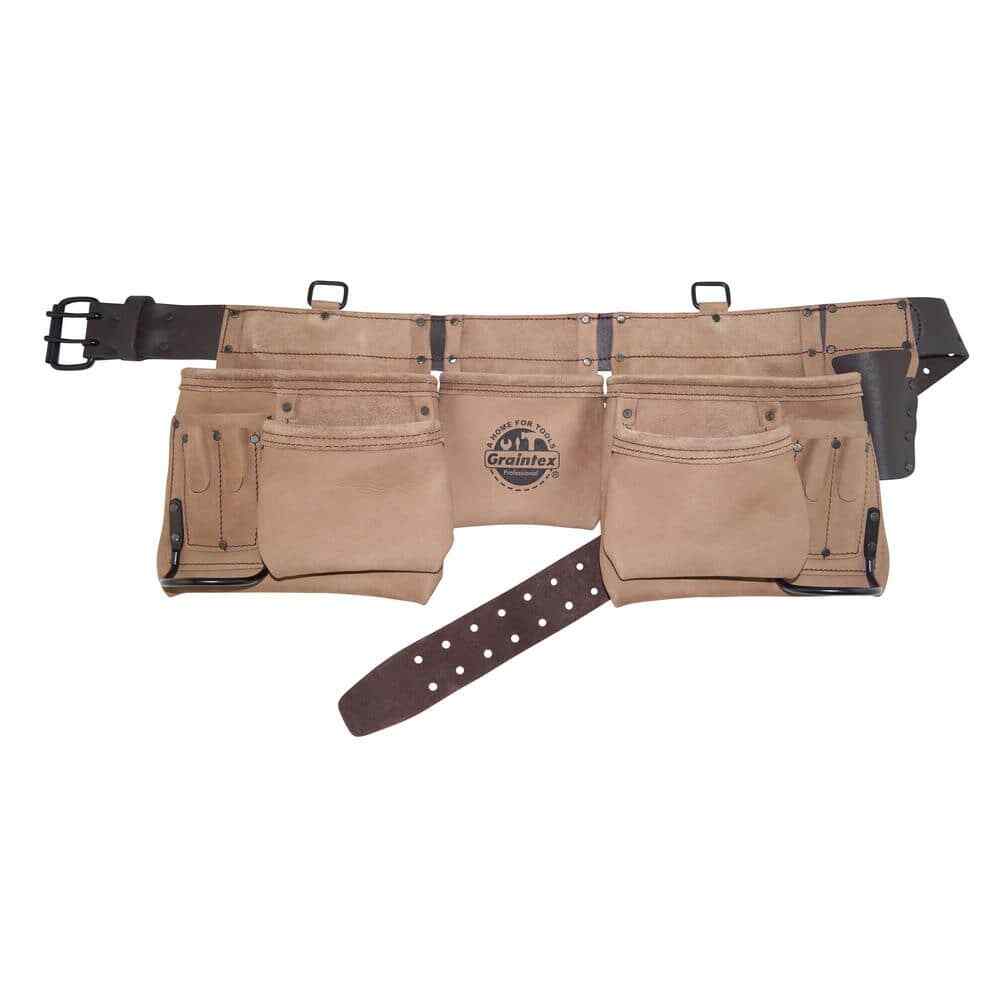 54-Inch Beige Top Grain Leather Tool Apron with 12 Pockets and 2-Inch Belt