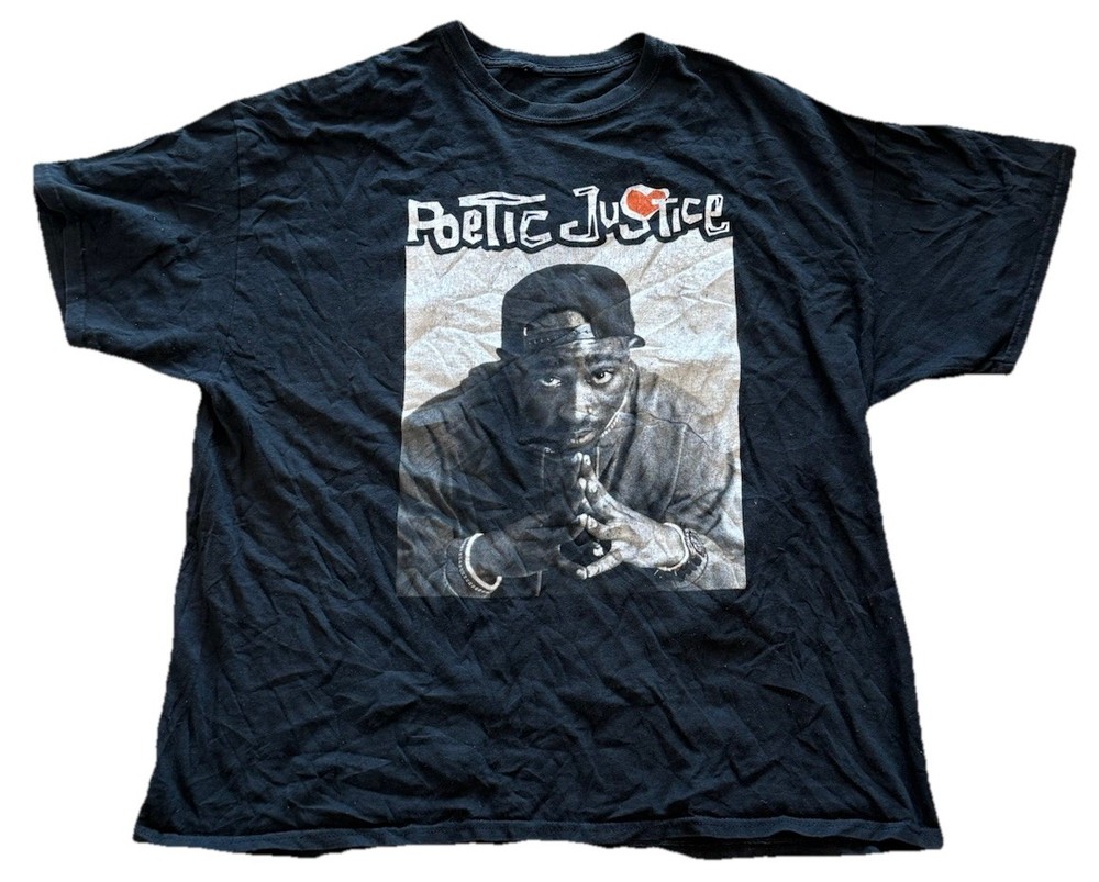 Tupac Rap 2Pac Poetic Justice Tee Black Shirt Men’s Size XXL Hip Hop Rapper 90s