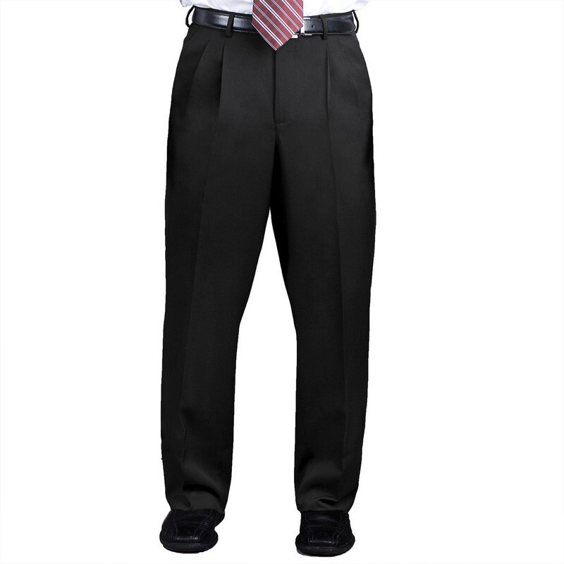 Men's Black Polyester Work Pants Pleated Front Waist Size 54 Durable
