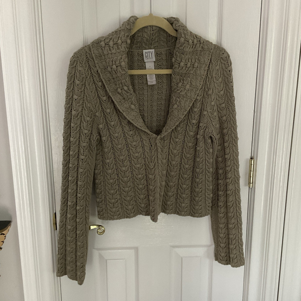 DKNY Women's Cable Knit Collared Pullover Sweater Beige Long Sleeve Size M