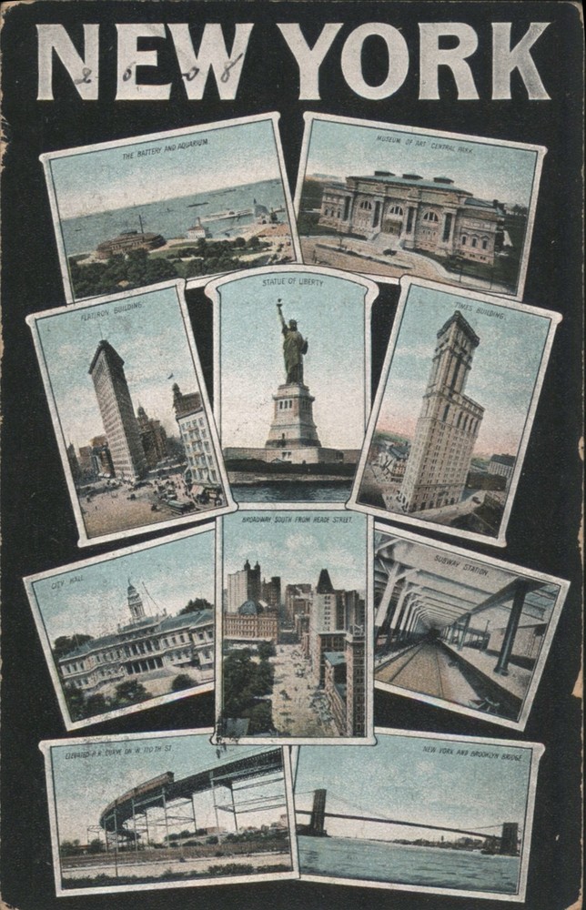 New York City, NY City Landmarks Collage 1908 Brooklyn Postcard NYC Vintage