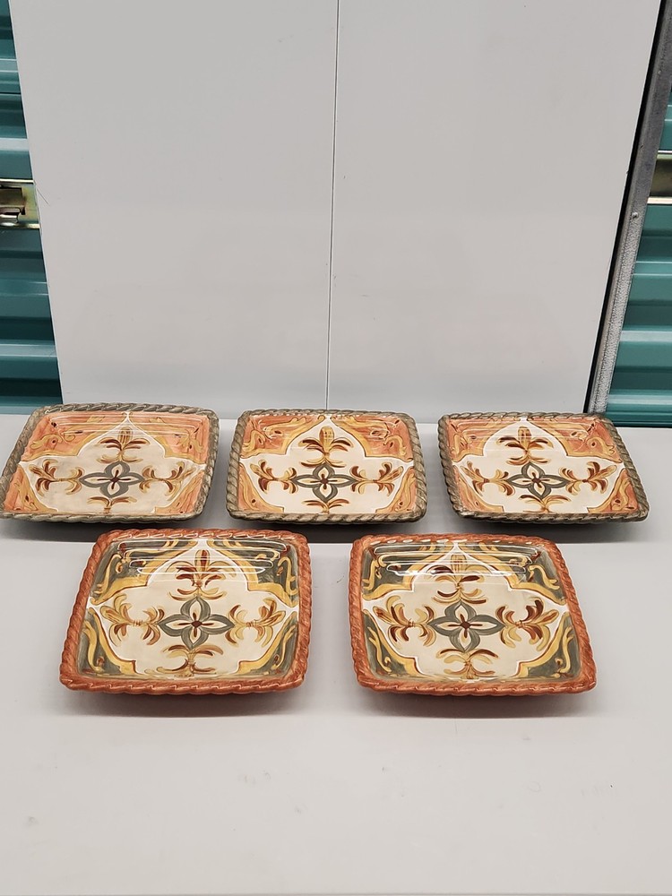 Artimino Tuscan Countryside Sienna Terracotta Square Salad Plates Set Of 5
