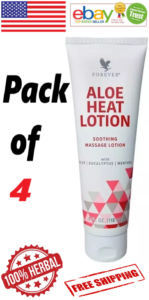 4x Forever Aloe HEAT LOTION Soothing Massage Lotion 100% Herbal 118ml. Each