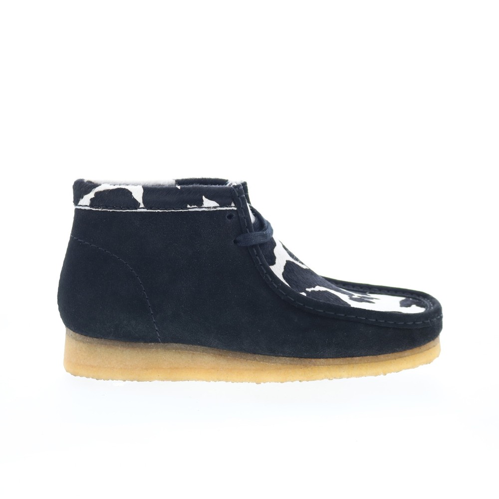 Clarks Wallabee Boot Mens Black Cow Print Chukka Style 26154810