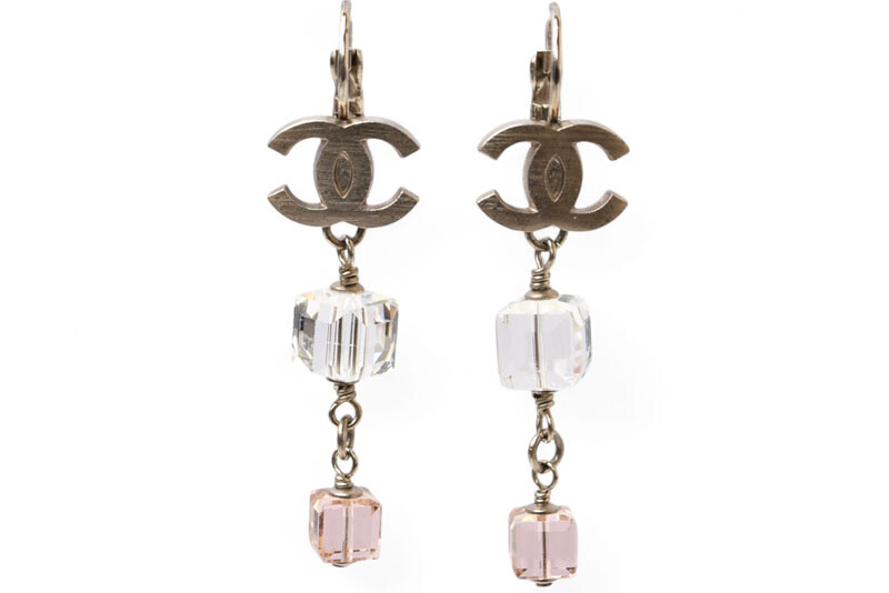 CHANEL Pierce Accessories CC/Logo Clear/Pink Cube 08P Silver