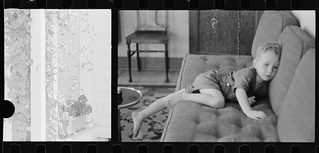 Photo:1930s Child on Couch Interior Home Black and White Photo Print