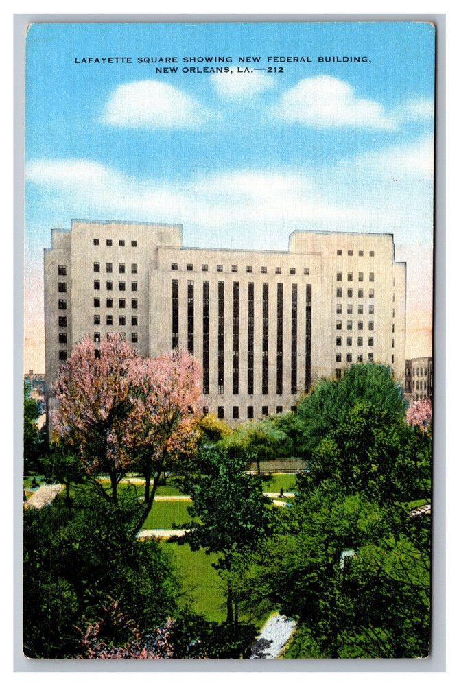 New Orleans Louisiana LA New Federal Building Lafayette Square Linen Postcard