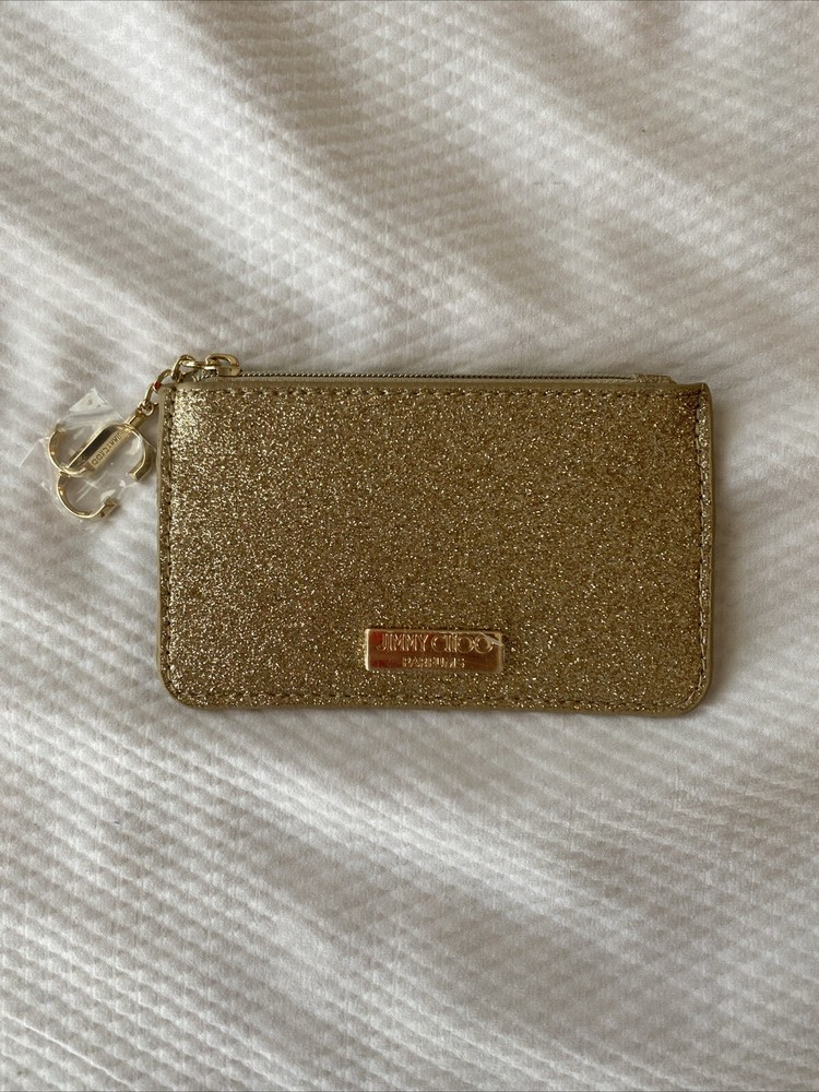 New JIMMY CHOO Parfums MINI Gold Sparkling Glitter Coin Purse Credit Card Pouch