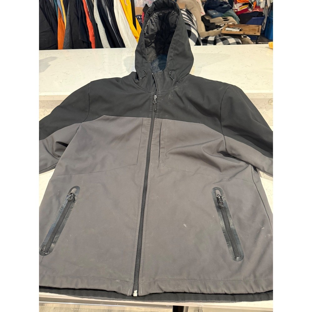 Champion C9 Mens XL Hooded Softshell Jacket Black Grey Full Zip Quilted Lining