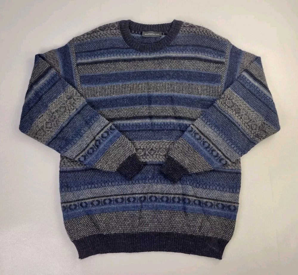 Alpaca 111 Sweater Men’s Medium 100% Alpaca Wool 90’s Style Blue *FLAWED*