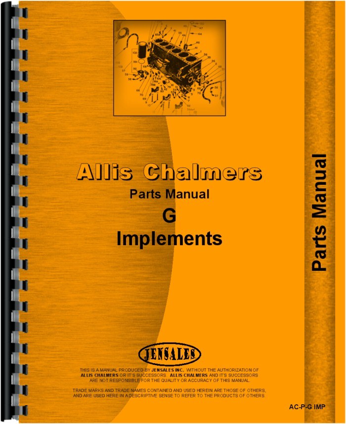 Allis Chalmers G Tractor Farm Implements Parts Manual Guide