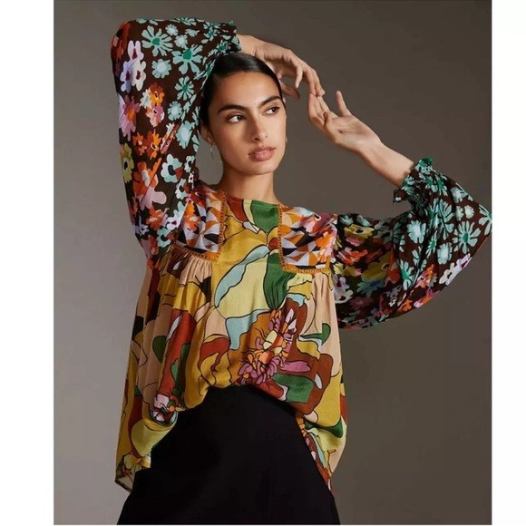 Bl^nk London × Anthropologie Miranda Colorful Size Small Floral Women's Blouse