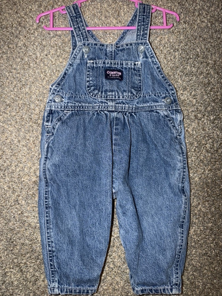 Vintage OshKosh B'gosh Denim Overalls One-Piece 12M 100% Cotton Blue Button Snap