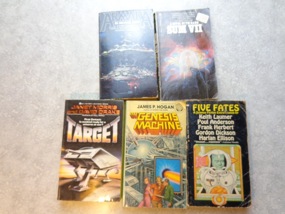 VTG Sci Fantasy PB Book Lot 5 70s 80s Target Armada Sum VII Five Fates Genesis