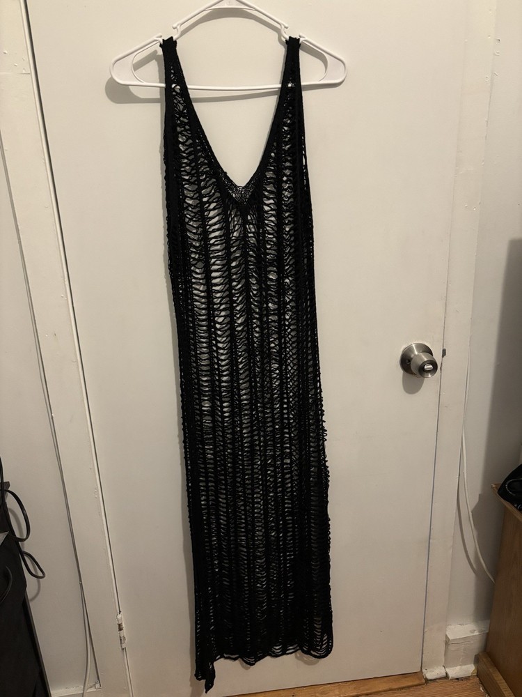 Black Maxi Dress Mesh, See-Through, Lined, Stretch Material