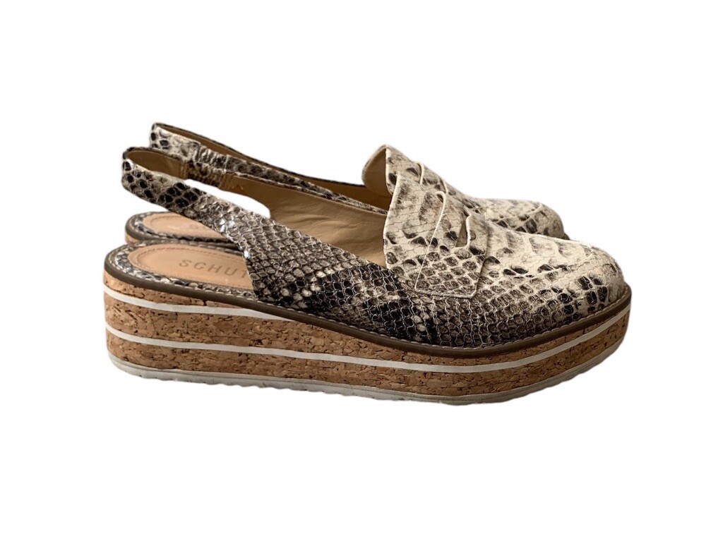 Schutz Snakeskin Print Slingback Flats Size 7 Platform Loafers Casual Work