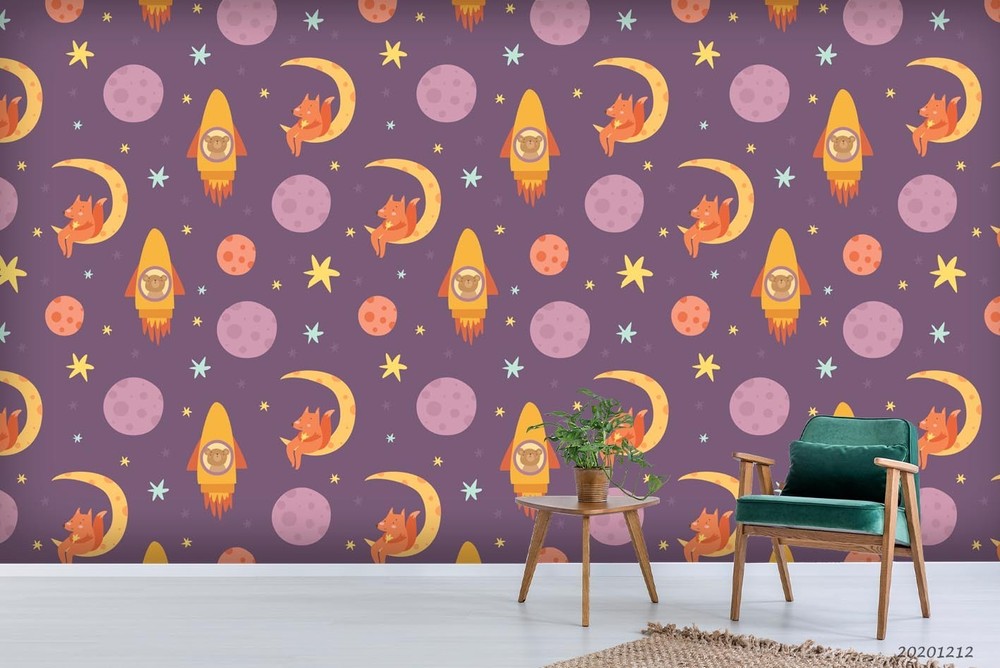 3D Space Fox Moon Planet Pattern Wall Murals Wallpaper Murals Wall Sticker