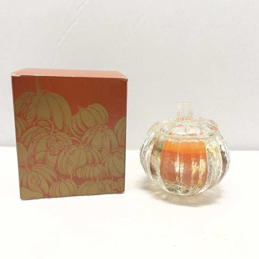 Vintage Avon Harvest Glow Candle  Clear Glass Pumpkin Votive Candle Holder 1982