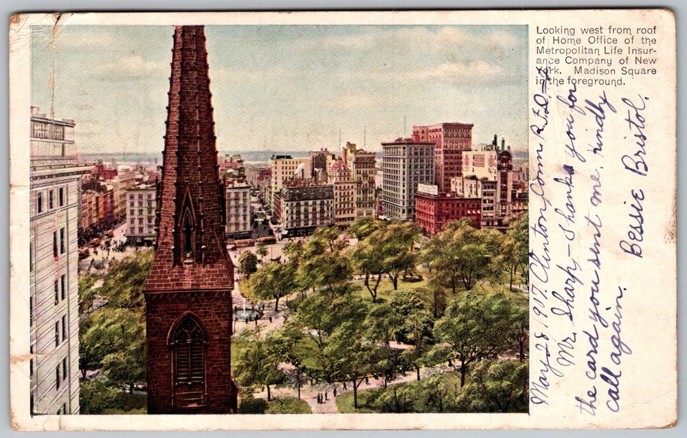 Antique Postcard Metropolitan Life Rooftop View New York, NY 1900s