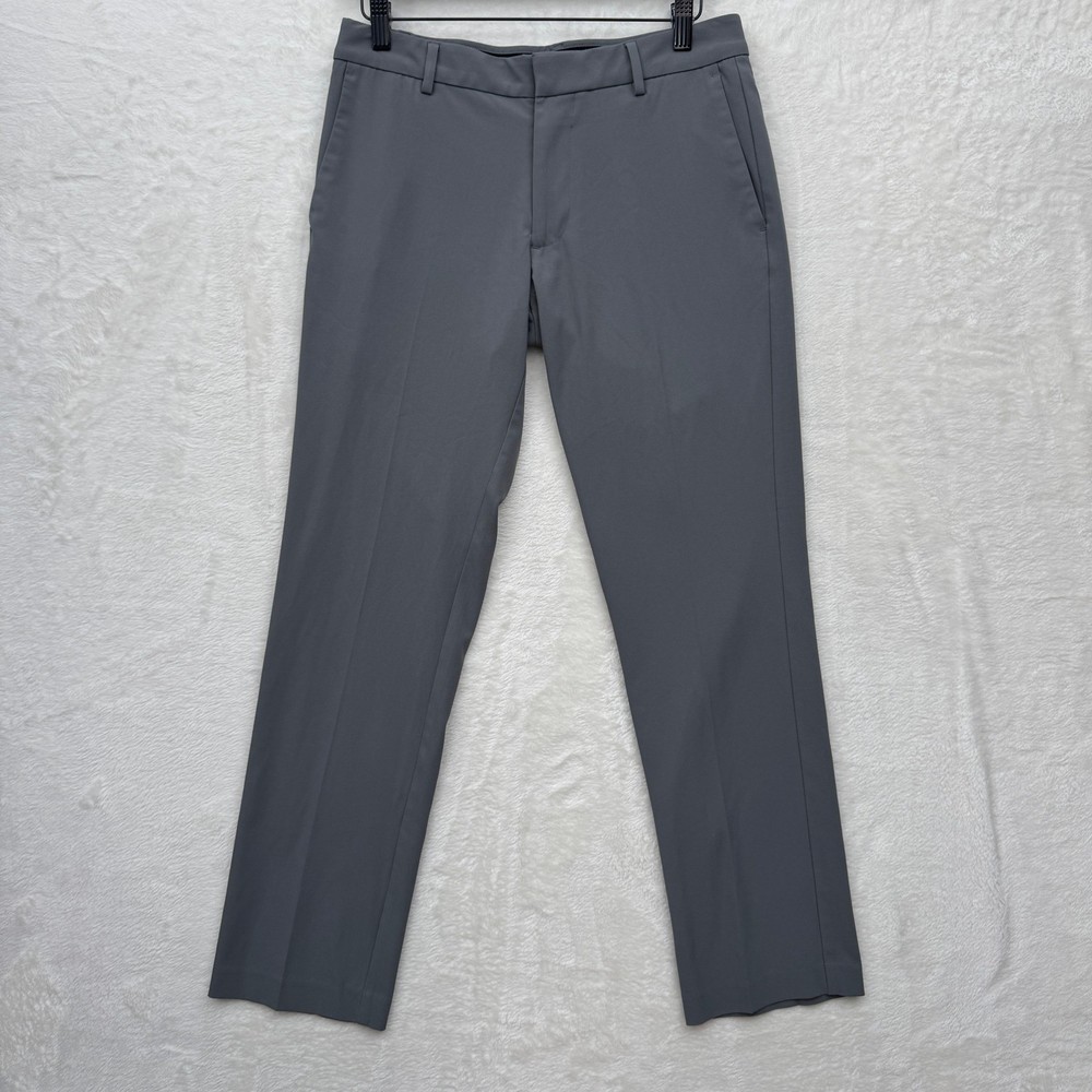 Van Heusen Dress Pants Mens Grey Slim Fit Flat Front Stretch Business Slacks