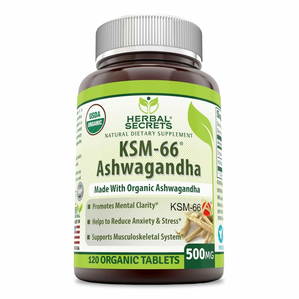 Herbal Secrets USDA Certified Organic KSM-66 Ashwagandha Extract 500 Mg 120 Orga