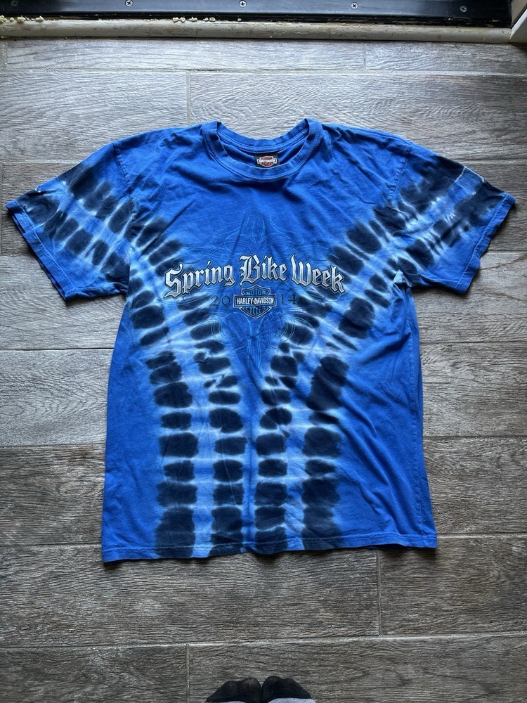 2000’s Harley Davidson tie dye blue and black spring bike week SC shirt