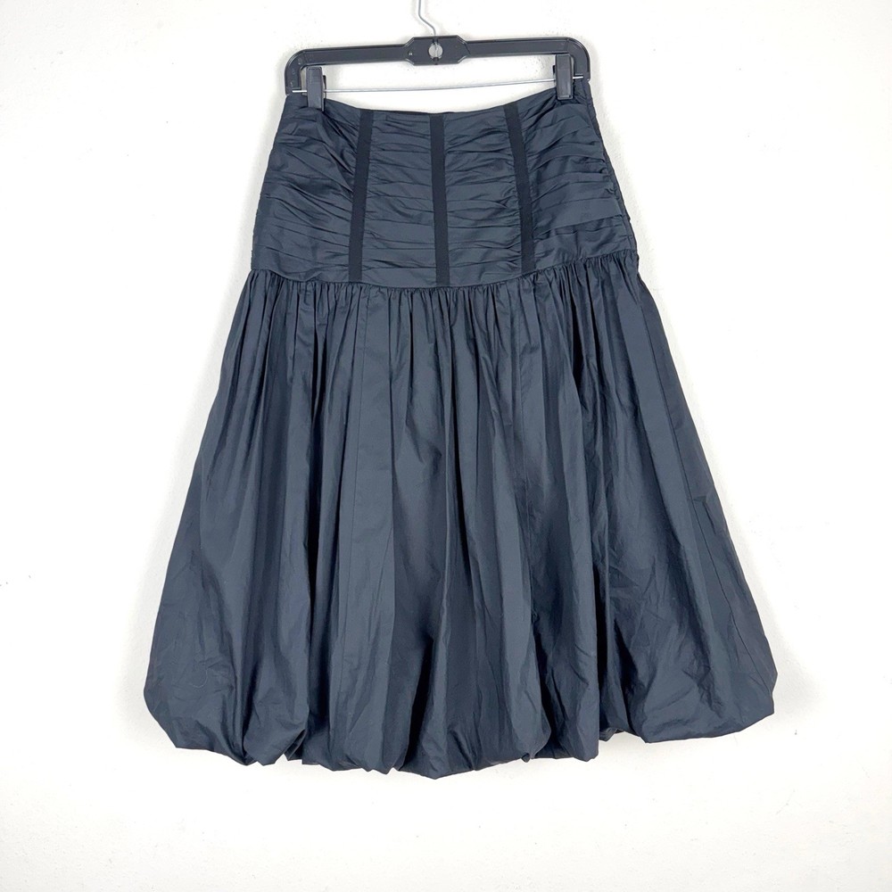 Ulla Johnson Women's Roselani Ruched Bubble Cotton Poplin Skirt Size 6 Black