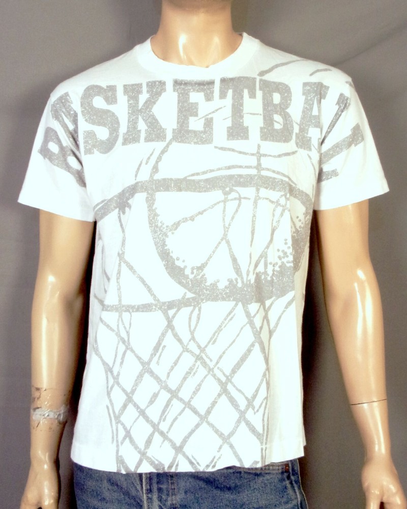 vintage 80s 90s single stitch AOP All Over Print Basketball T-Shirt USA sz L