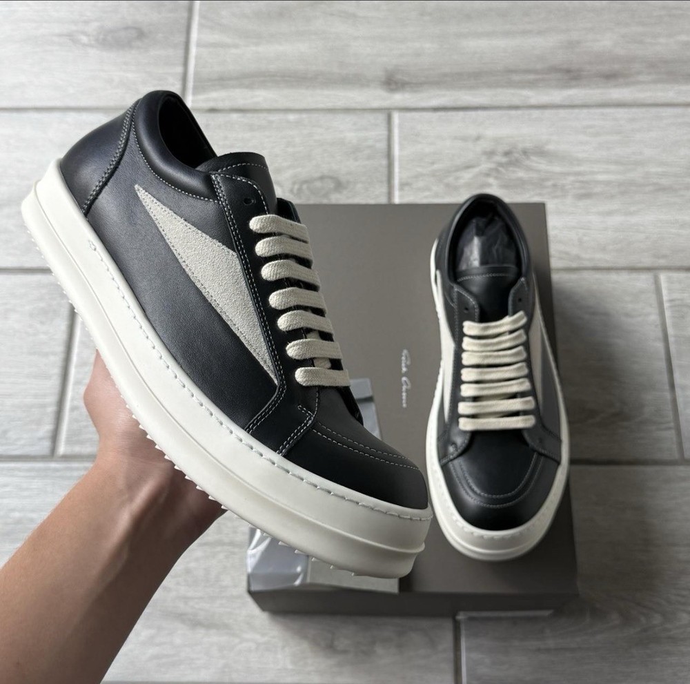 Rick Owens Bozo Black White Leather Sneakers Men's Size 8 Lace Up Casual Shoes