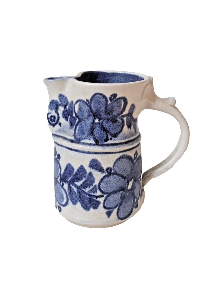 VTG 1996 Rob Bartee Creamer Pitcher Studio Pottery Earthenware Blue White Floral