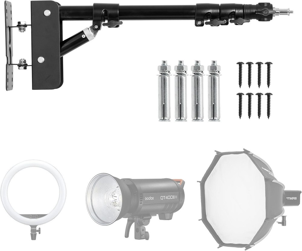 43in Wall Mount Triangle Boom Arm with 180° Swivel Ring Light Support