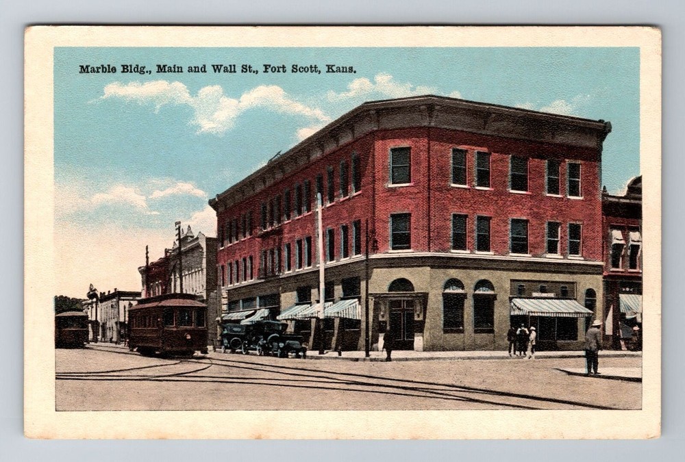 Fort Scott KS-Kansas, Marble Building, Main Street, Antique, Vintage Postcard