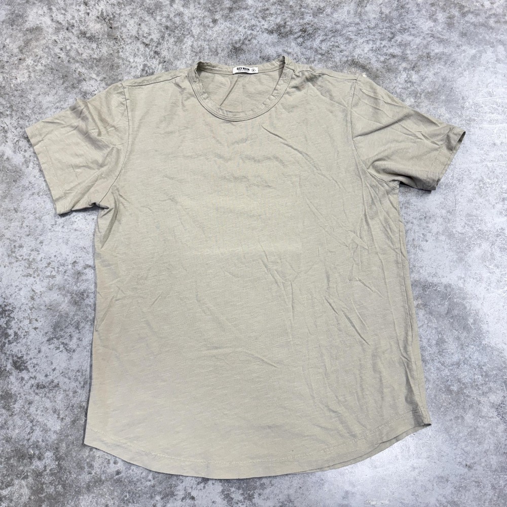Buck Mason Shirt Mens Medium Beige Curved Hem Crewneck Tee Solid Made USA
