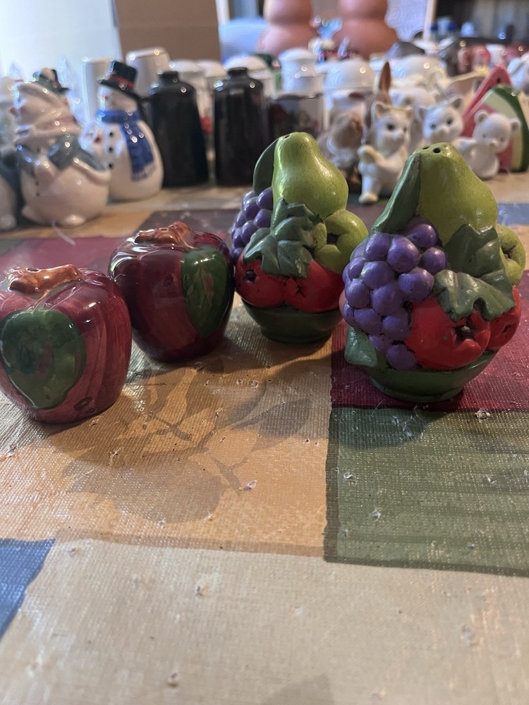 Multicolor Ceramic Fruit Shaped Salt & Pepper Shaker Set Food Theme Novelty